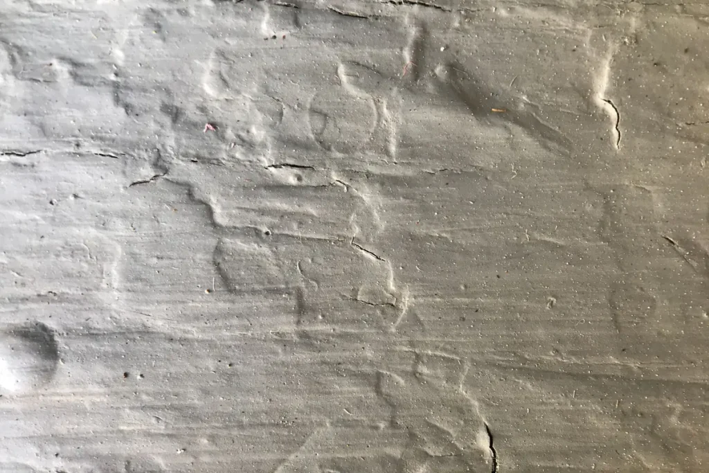 Concrete basement wall with surface cracks