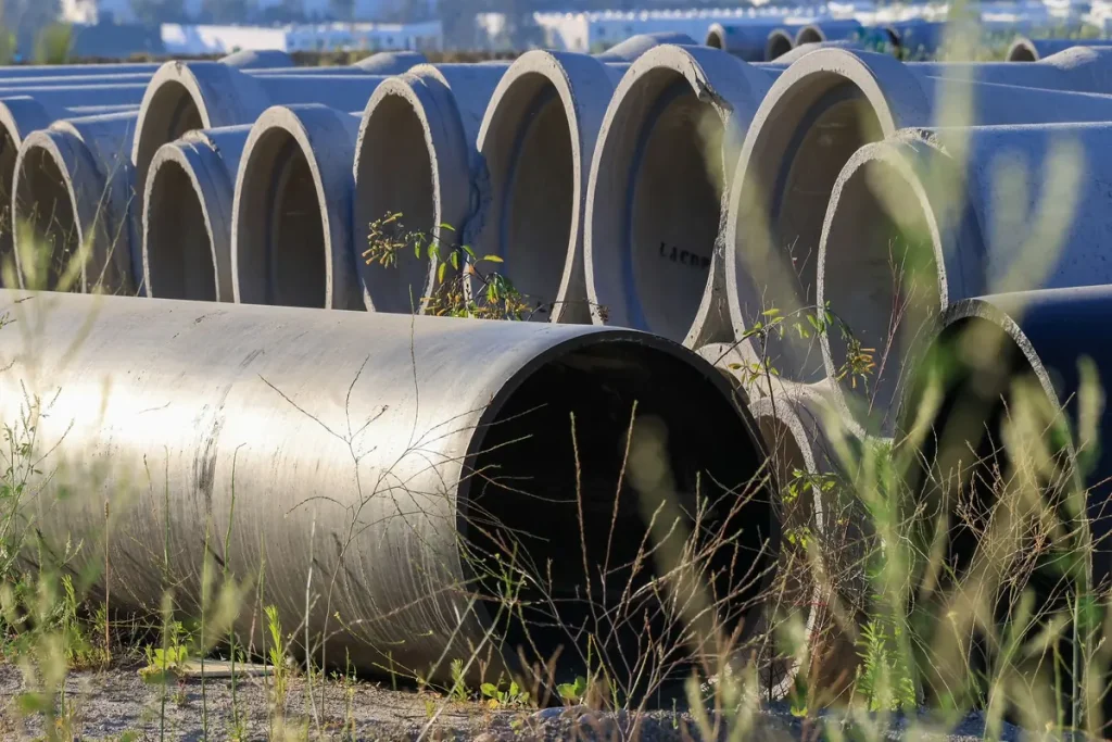 Stacked concrete drain pipes, foundation drainage guide